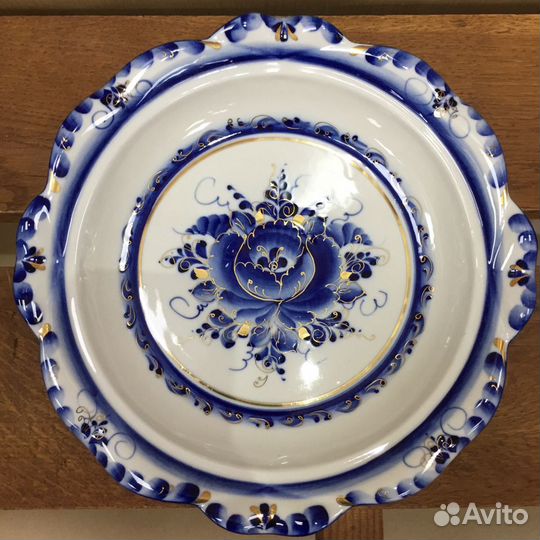 Гжель блюдо для блинов, выпечки