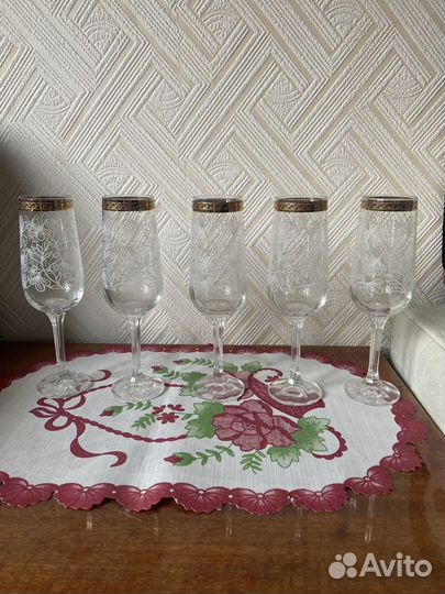 Фужеры бокалы богемия. 5 штук. Чешское стекло