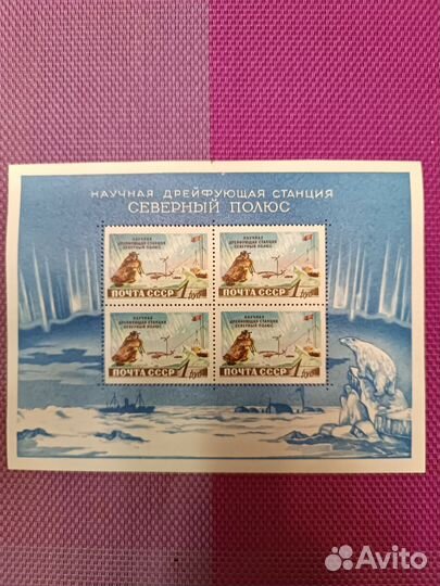 Почтовый блок СССР. 1962 год. Северный полюс -1