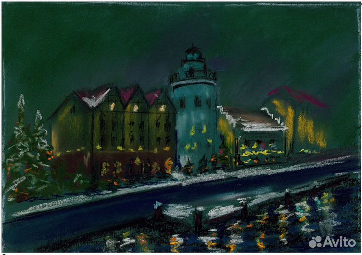 Картина пастель Калиниград Рыбатская деревня