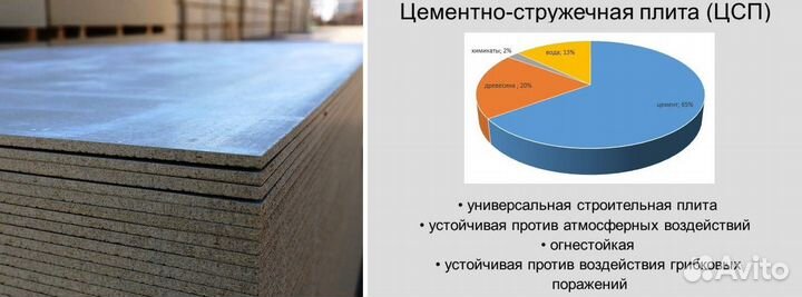 Цементно-стружечная плита 10мм 2700*1250мм