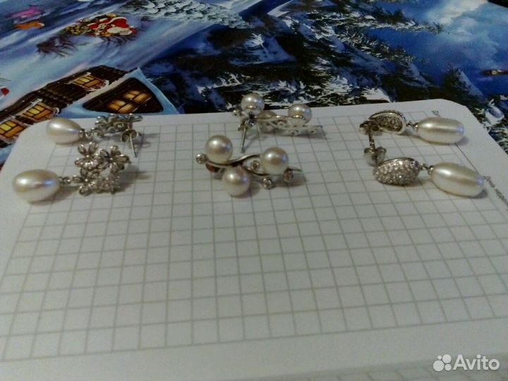 Серьги серебрянные с натуральным жемчугом