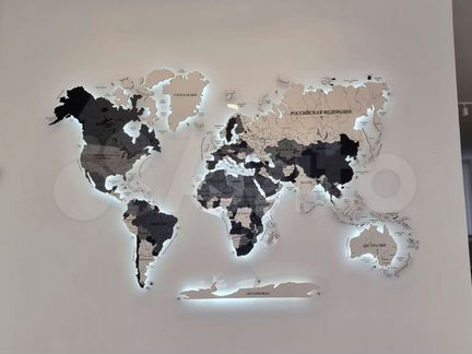Карта мира из дерева с подсветкой Челябинск