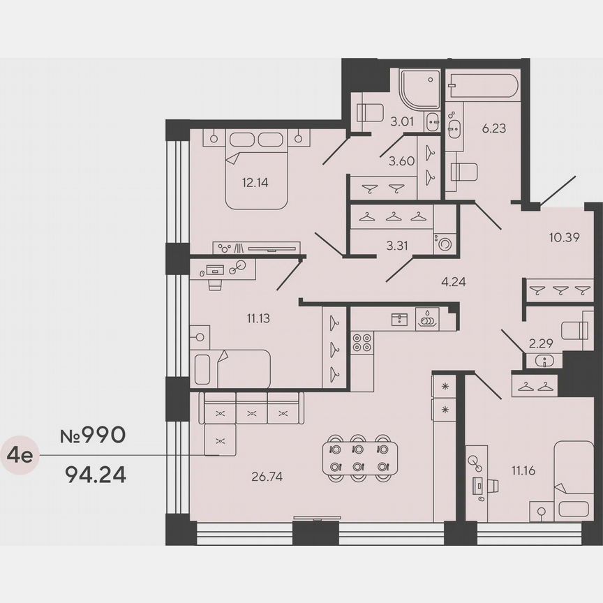 3-к. квартира, 94,2 м², 9/18 эт.