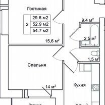 2-к. квартира, 54,6 м², 4/9 эт.