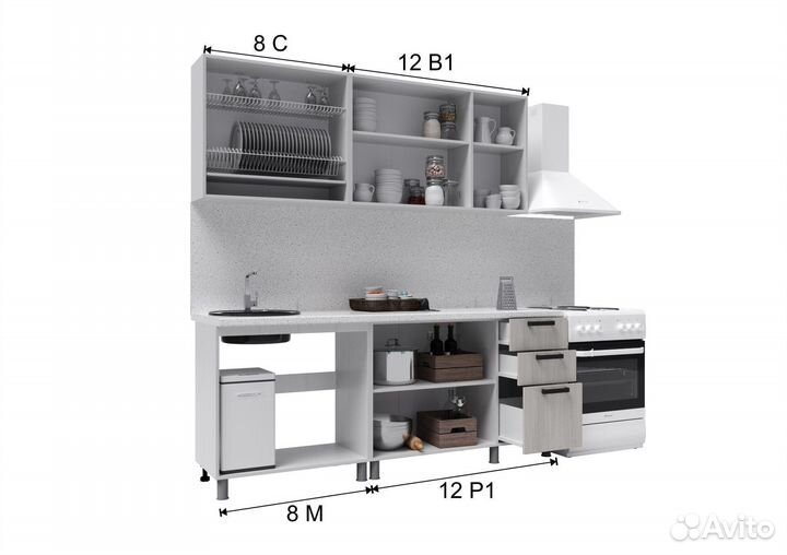 Кухня Бомбей 2 м Сандал белый и серый новая