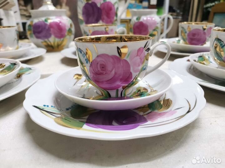 Чайный сервиз Розы Дулево Позолота СССР (Ч)