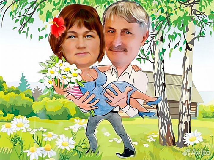 Шарж, портрет на фото. Подарок на день рождения