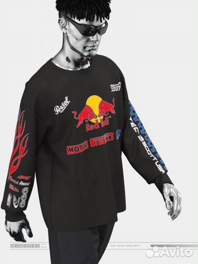 Лонгслив с принтом Red Bull, S/175, черный