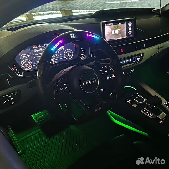 Карбоновый Руль Audi с обогревом и LED скошеный