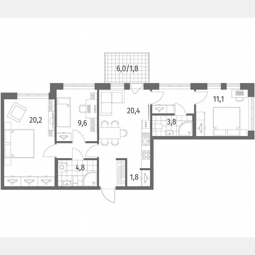 3-к. квартира, 81,3 м², 2/9 эт.