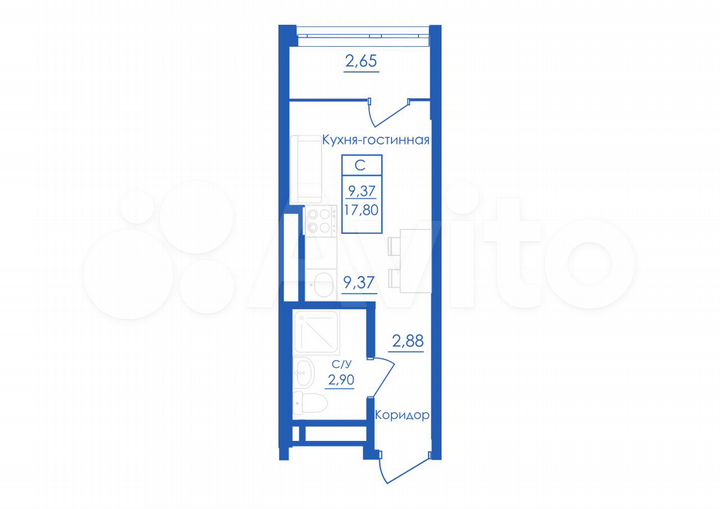 Квартира-студия, 17,8 м², 10/25 эт.
