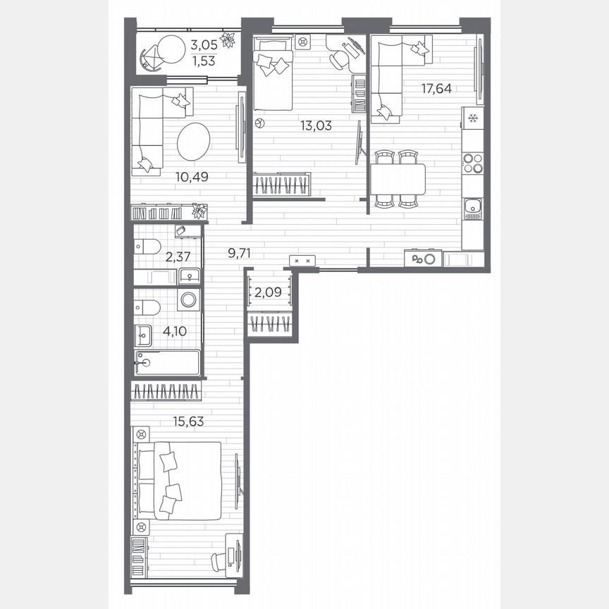 3-к. квартира, 76,6 м², 4/5 эт.