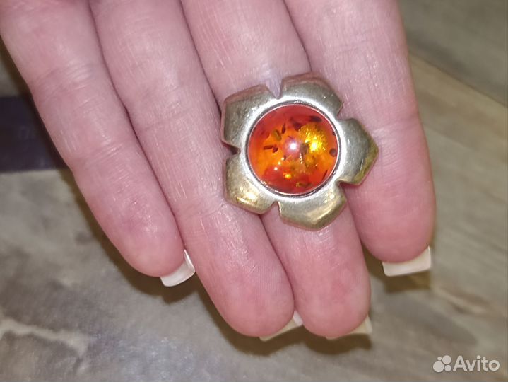 Подвеска кулон янтарь цветок солнце 925проба СССР
