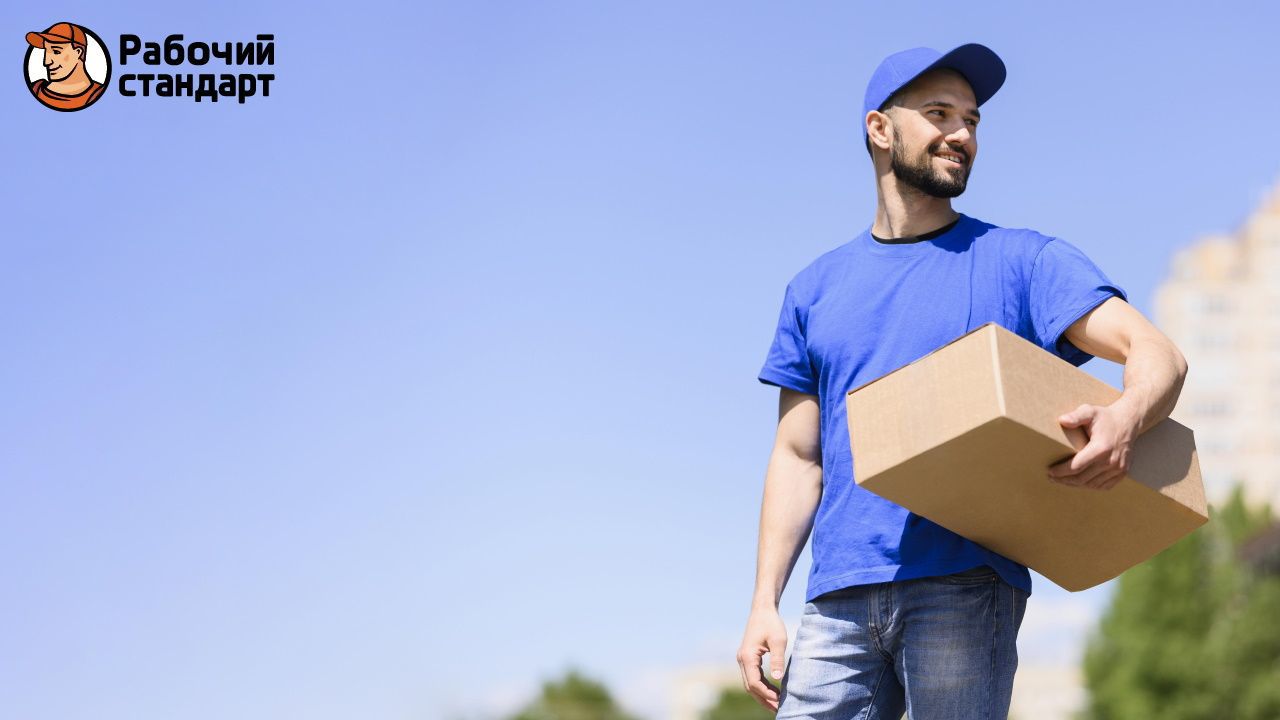 He deliver parcels. Dastavchik. Грузчик с коробкой. Доставщик. Курьер с коробкой.