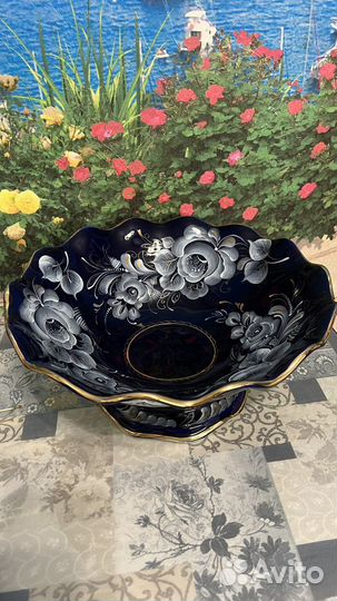 Ваза гжель кобальтовая фруктовница