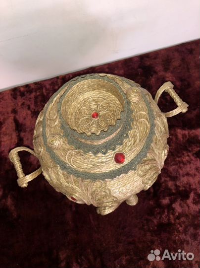 Шкатулка Самовар Ручная работа джут