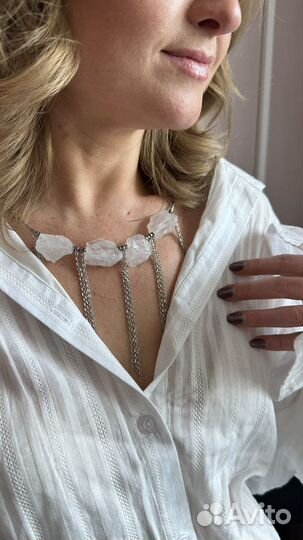 Колье бижутерия с массивным кварцем и гематитом