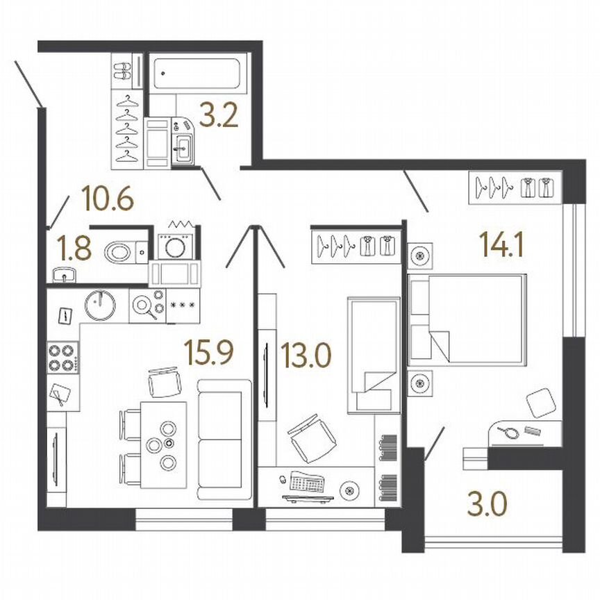 2-к. квартира, 58,6 м², 4/26 эт.