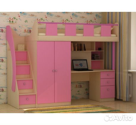 Кровать чердак пикник розовая