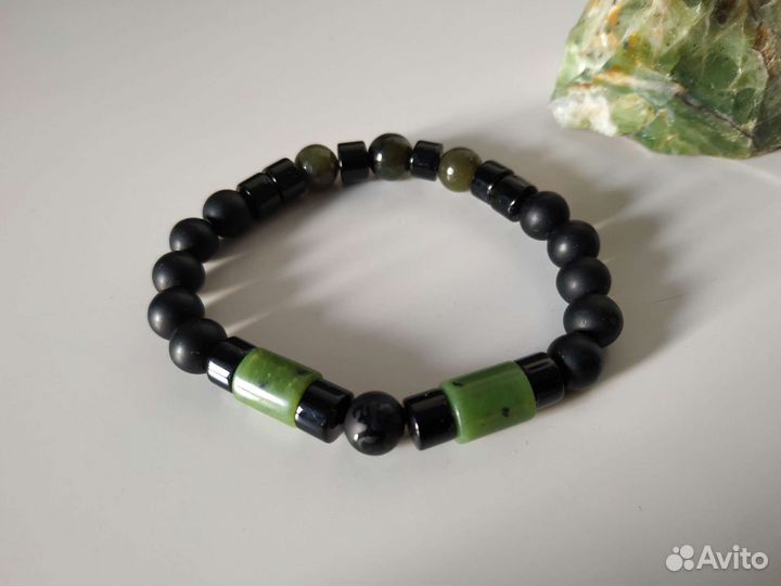 Новый мужской браслет из камня нефрит агат черный