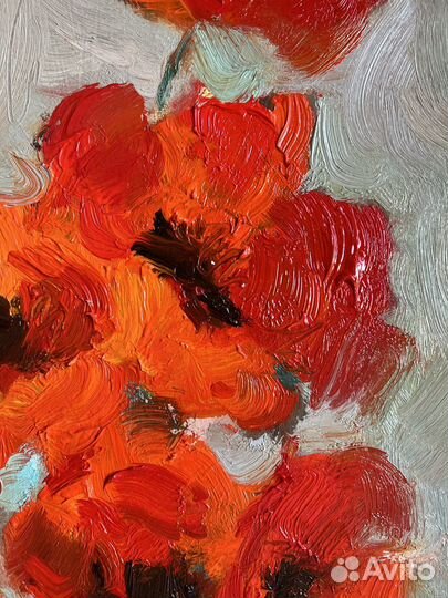 Картина маслом цветы красные маки