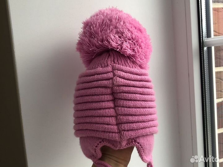 Шапка зимняя на девочку с помпоном 0-3 м