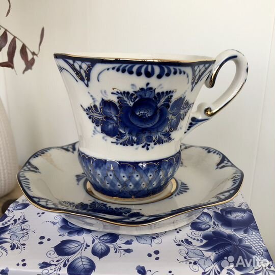 Кружка гжель,набор посуды,ручная работа