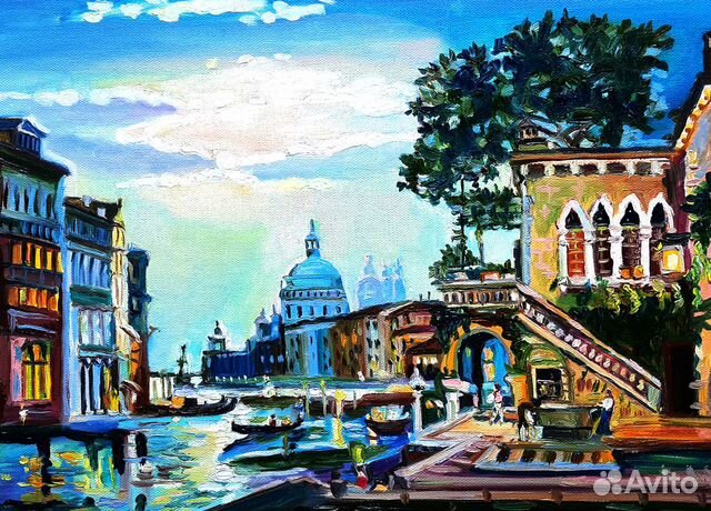 Картина маслом Ночная Венеция холст 30 см на 40см