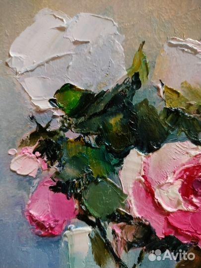Розовые розы. Картина абстракция. Масло