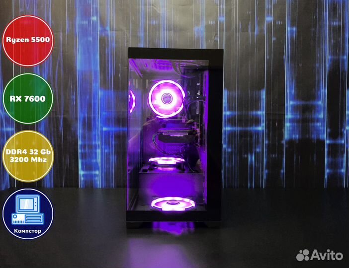 Сборка пк для 2к AMD5500-RX7600-32DDR4-MGV4135-A520