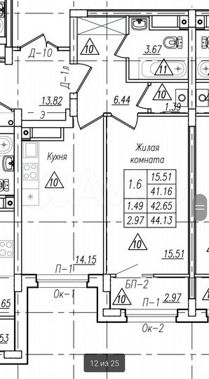 1-к. квартира, 44 м², 11/17 эт.
