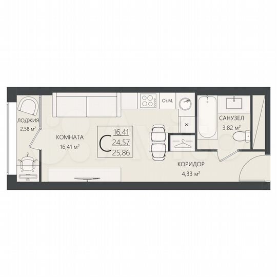 Квартира-студия, 25,9 м², 4/17 эт.