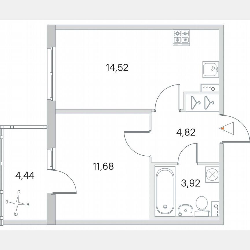 1-к. квартира, 36,3 м², 1/4 эт.