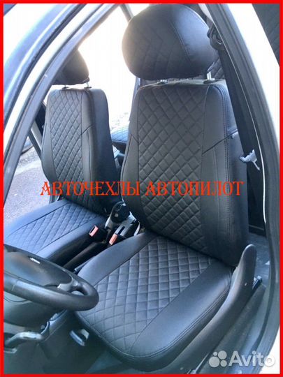 Чехлы Автопилот LADA Kalina из экокожи чёрные Ромб