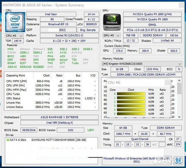 Intel Xeon E5-1650V4 ES 3.5GHz 6 Core