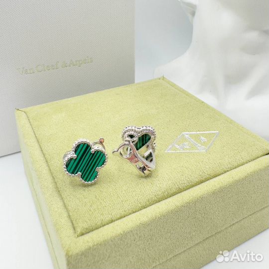 Серьги Van Cleef малахит в серебре