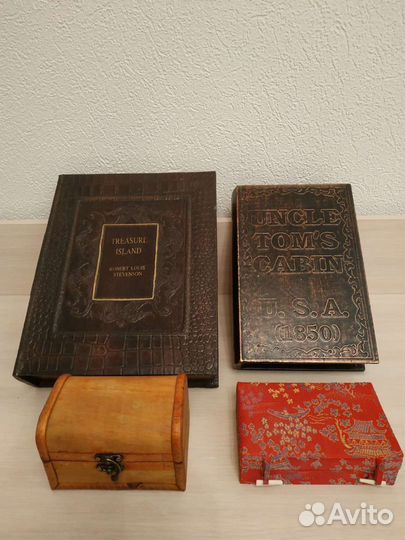 Шкатулки в форме книг, дерево, ткань, декор