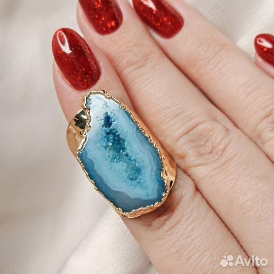 Кольцо голубой агат