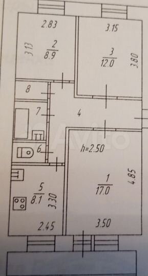 3-к. квартира, 59,5 м², 2/5 эт.