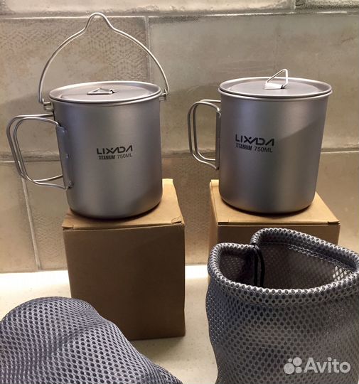 Титановая кружка с крышкой 750 мл / 0,75