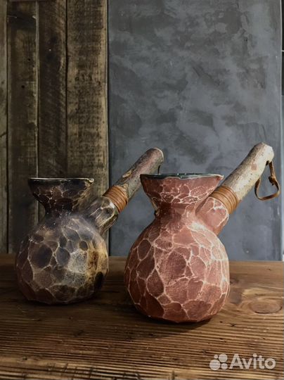 Турка для кофе керамическая с двумя кружками