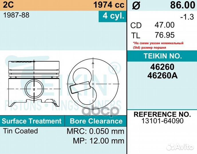 Поршень двигателя teikin 46260 0.50 (4шт/упак)