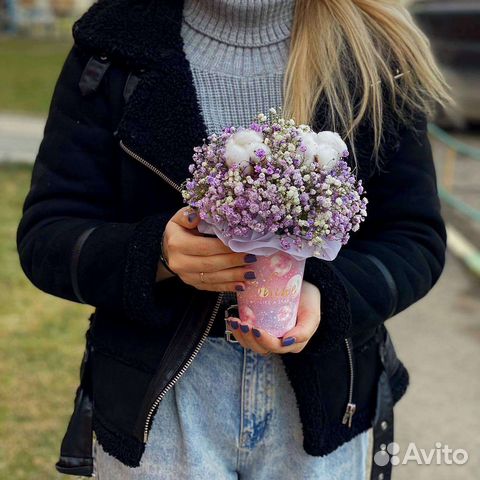 Букетик в кофейном стаканчике гипсофила подарок