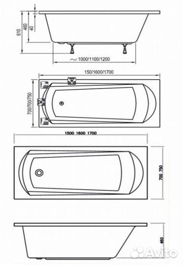 Ванна акриловая Ravak Domino Plus 170x70