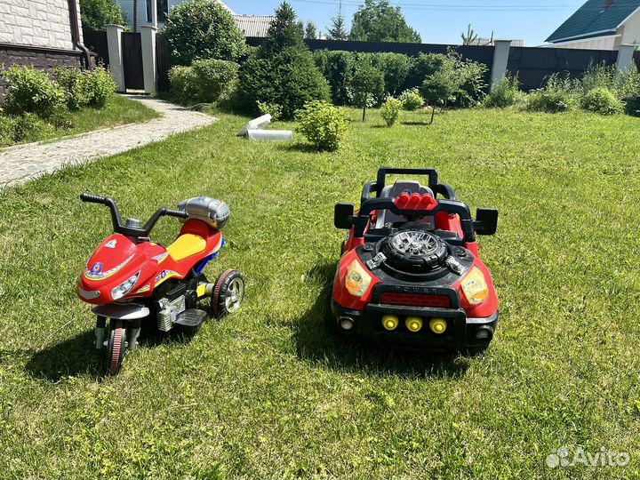 Детский электромобиль и мотоцикл