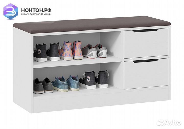 Тумба для обуви Тип 13 белый ясень / велюр серый