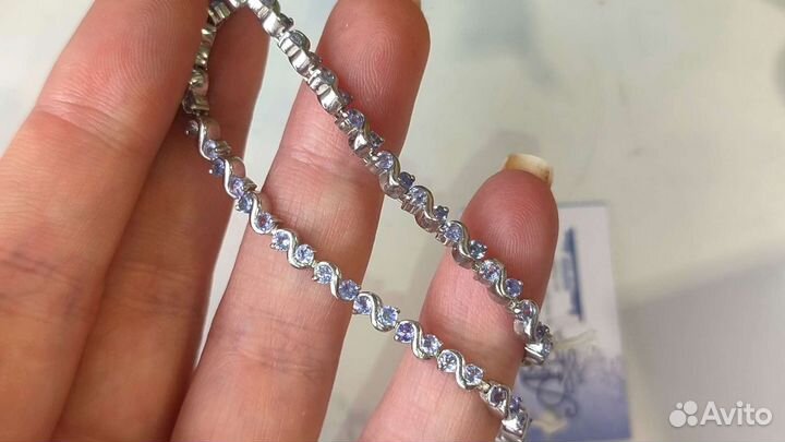 Браслет с натуральными танзанитами 7ct 18 разм 925
