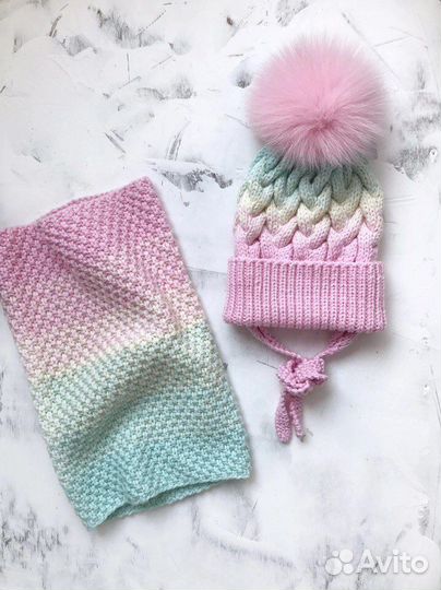 Шапка и снуд для девочки зима