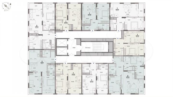 2-к. квартира, 72,7 м², 14/25 эт.